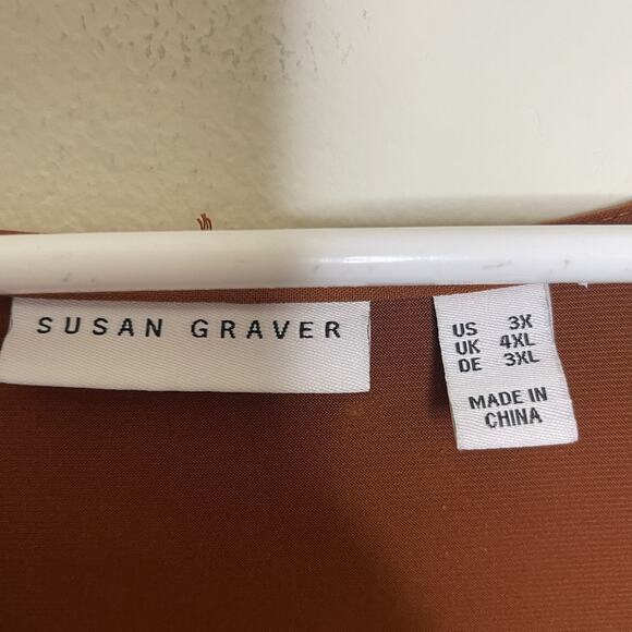 SUSAN GRAVER Burnt‎ Orange Liquid Knit Chiffon Flowy Back Blouse Tunic Boho 3X - Picture 6 of 9